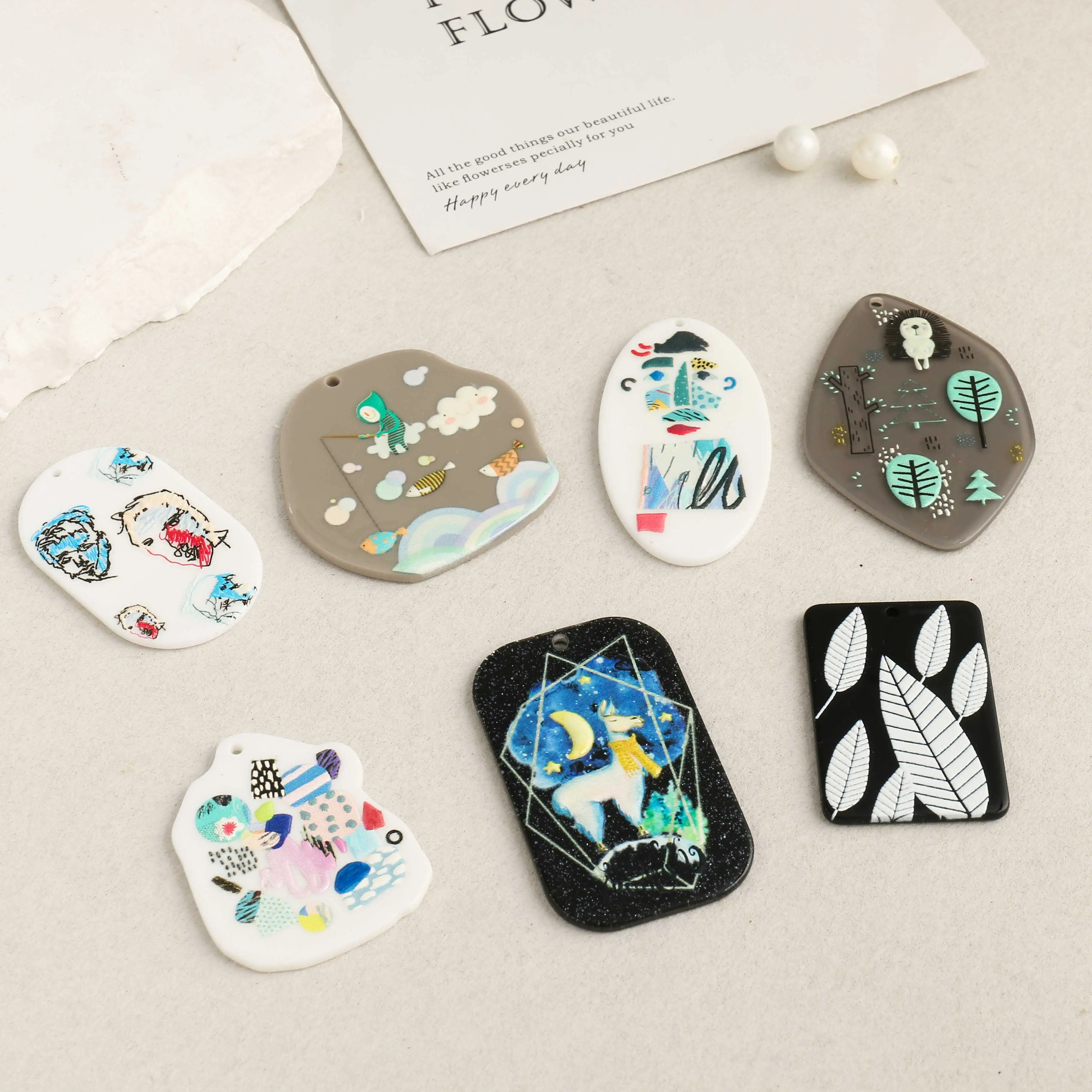6‑pack acrylic printed irregular small hang tags, ideal for DIY bag charms, phone patches and tiny pendants