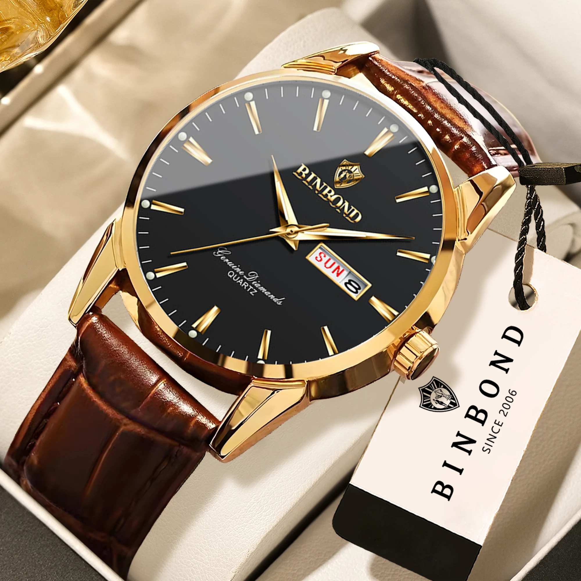 BINBOND Luxus-Quarz-Armbanduhren für Herren, leuchtend, wasserdicht, mit automatischem Datum und Wochentag, Herrenuhr, Business-Sportuhr für Herren, Reloj