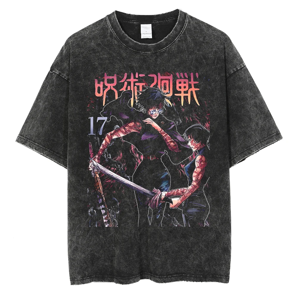 Hot Anime Jujutsu Kaisen Nanami Kento Print Tee Men Vintage Washed T-Shirt Oversize Tshirt Short Sleeve Cotton Loose Top Tee