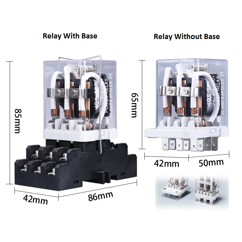 JQX-38F 40A High-power relay Without Base DC12V DC24V AC220V 3NO 3NC 11 Pin Fire Resistance Shell Relay