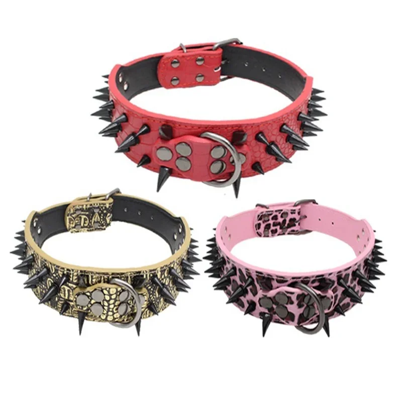 Spitznagel-Nieten-Hundehalsband, groß, bissfest, aus PU-Leder, langlebig, verstellbar, für mittelgroße und große Hunde, Haustierbedarf – Detail 7