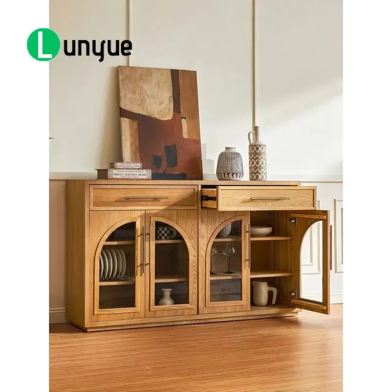 French Antique American Country Style Solid Wood Dining Side Cabinet with Strip Metal Handle Wall Mounted Locker for Living