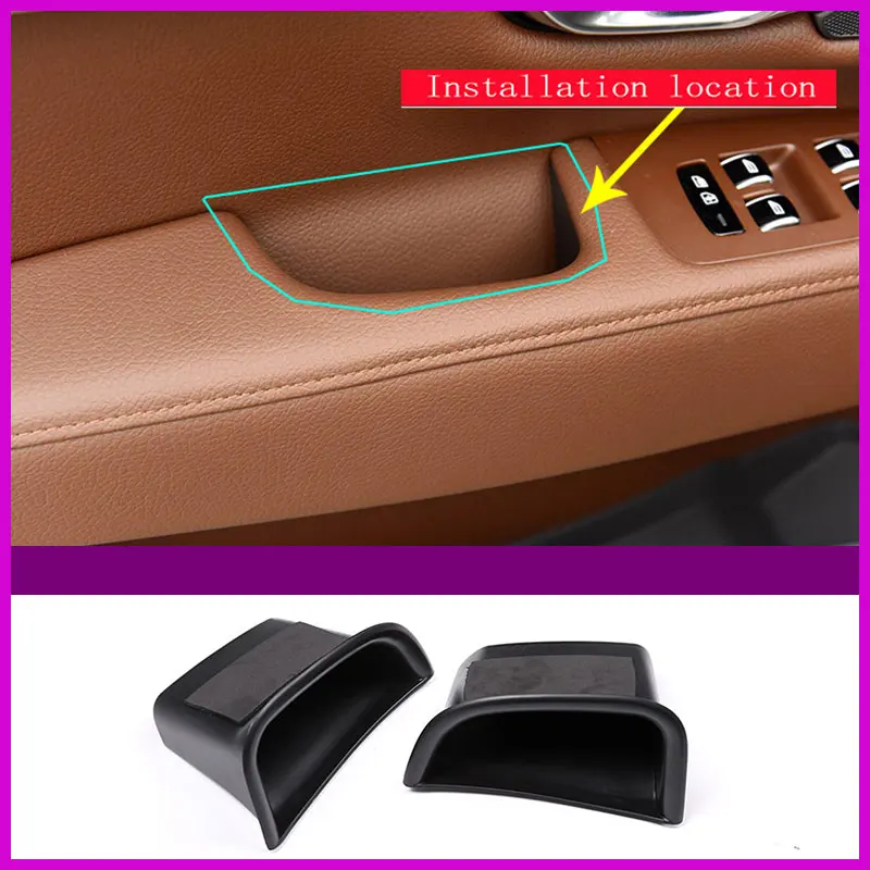 Black Front And Rear Door Handle Storage Box Container Holder Tray For Volvo S90 V90CC Car Accessories 2Pcs/set