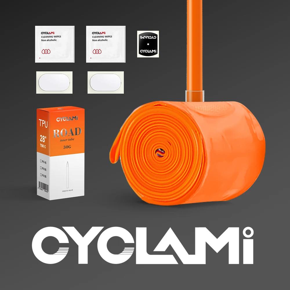 CYCLAMI-Chambre à Air Ultralégère pour Vélo de Route 700C, Orange, Français, Tube FV, 45 65 85 mm de Longueur