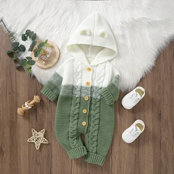 Baby Romper Knitted Newborn Girl Boys Jumpsuit Fashion Hooded Solid Infant Kid Clothing Long Sleeve Fall 0-18M Overalls Playsuit