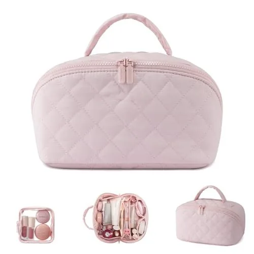 Polyester lightweight large-capacity cosmetic bag with diamond-shaped multi-functional compartments hand-held toiletry bag