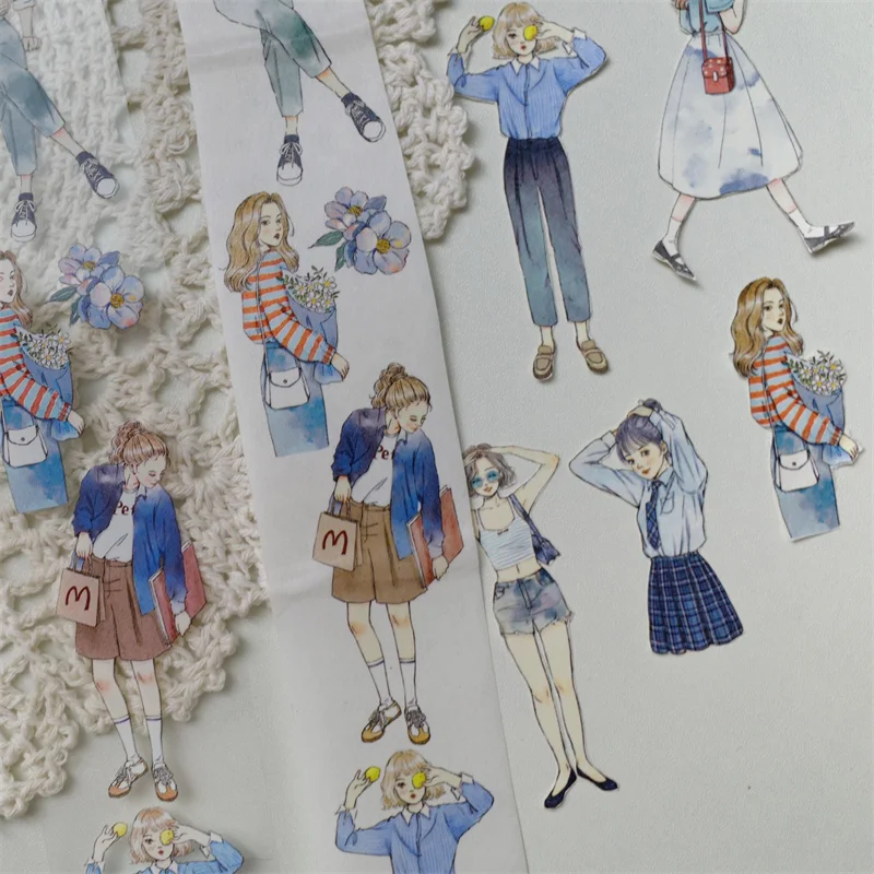 

4.5cmX5M Yier Original Washi Tapes Cool Girl Camellia Rrtro PET Masking Tapes Journaling Card Book Scrapbook Stickers