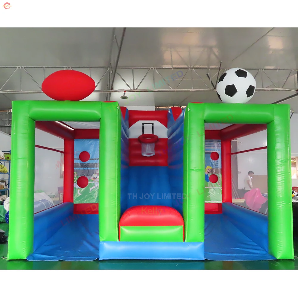 

Free Door Shipping 5x3m 3 in 1 Inflatable Rugby Goal Football Basketball Shooting Court Game for Team Building