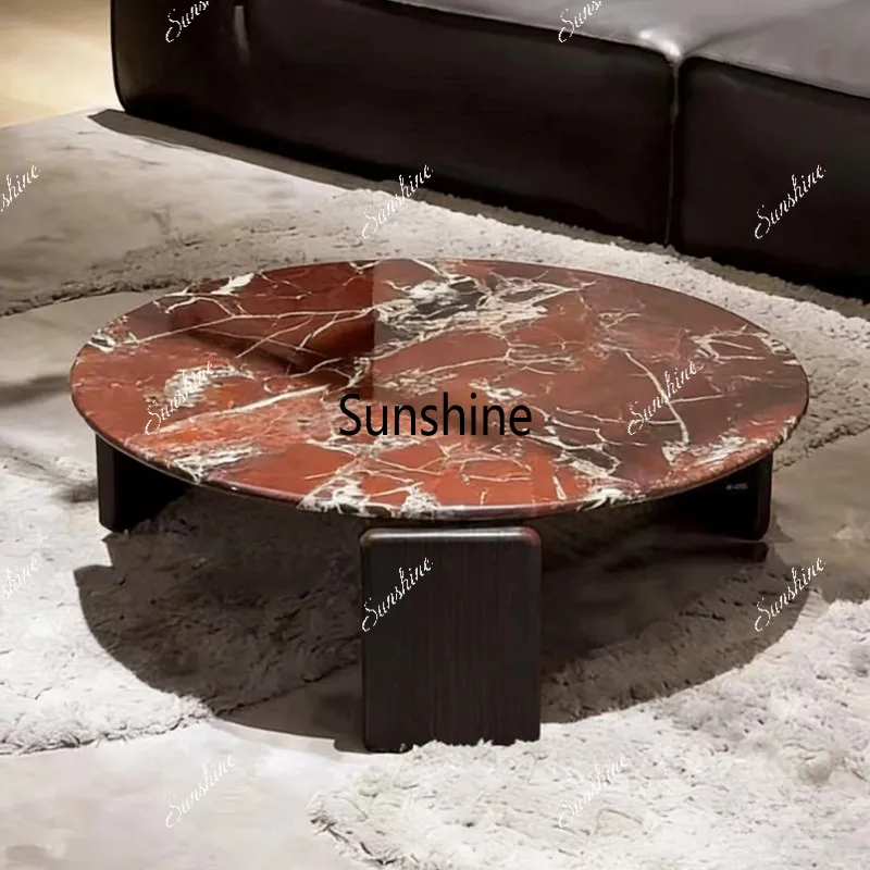 Italian minimalist high-end coffee table living room solid wood marble coffee table round tea table