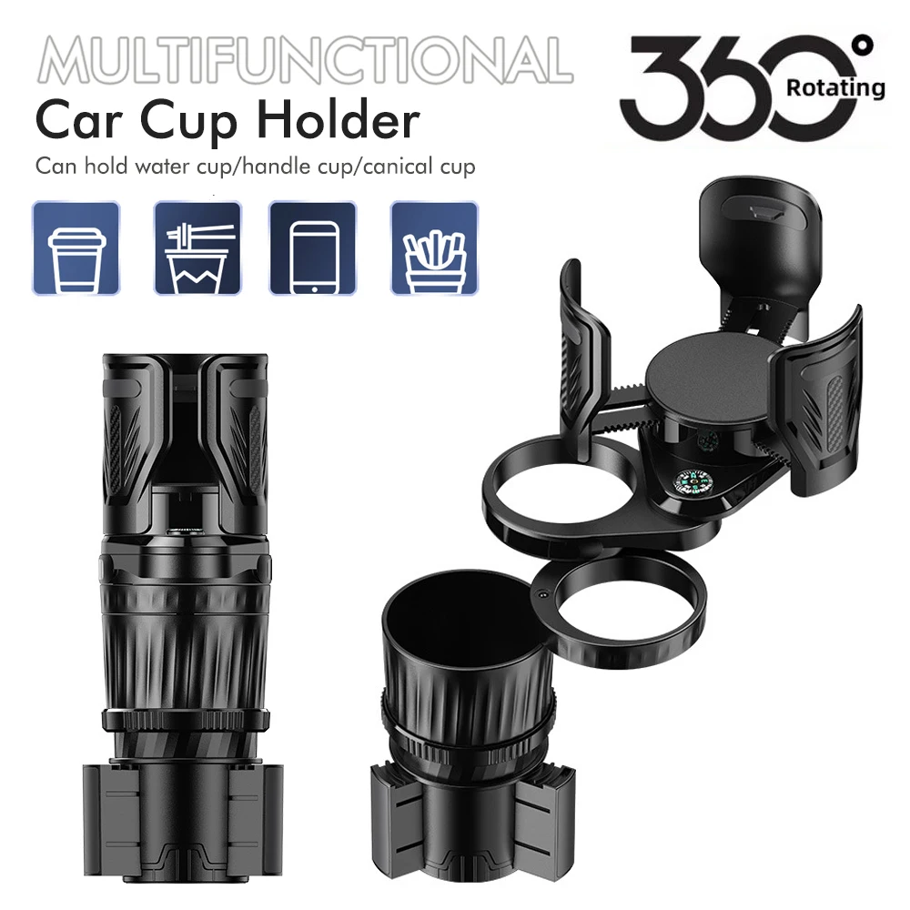 Multifunktionaler 4-in-1 Auto-Getränkehalter mit Getränkeablage und Instantnudel-Halter, inklusive Kompass, verstellbar und einziehbar