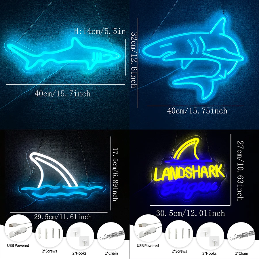 Land Shark Neon Sign Led Beer Neon Light Signs for Wall Decor Shark Neon Bar Lights for Man Cave Beer Club Pub Home Bar Bistro
