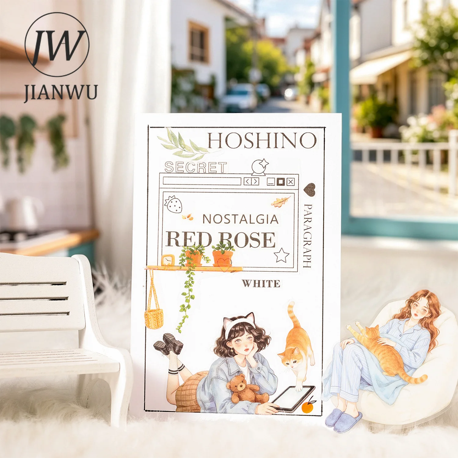 JIANWU Old Time Paper Series Vintage Girl Character Landscape Material Collage PET Sticker Creative DIY Journal Stationery view 4