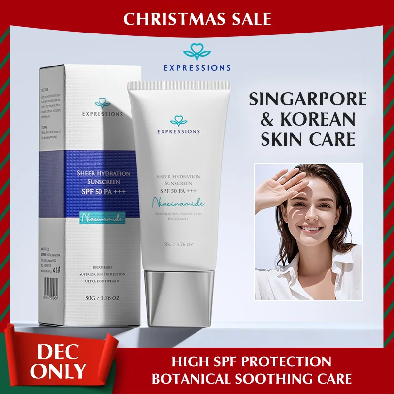 

EXPRESSIONS SHEER HYDRATION SUNSCREEN SPF50 PA+++ DOUBLE SUN PROTECTION INDEX, SUPERIOR ANTI-AGING