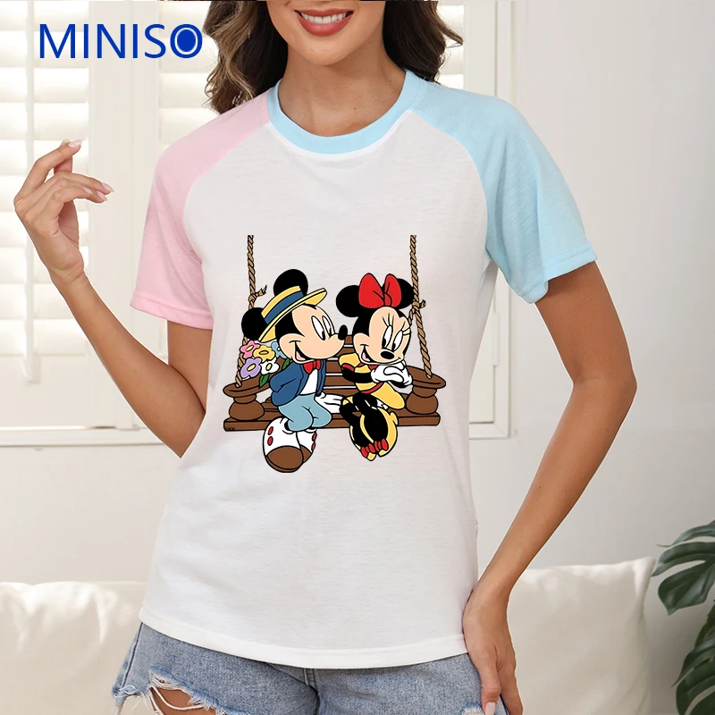 

Woman Clothing Short Sleeve Tops Ladies Y2k t-Shirt Custom Personalized T-shirt Cartoon Clothes Trends Disney Mickey Minnie Tees