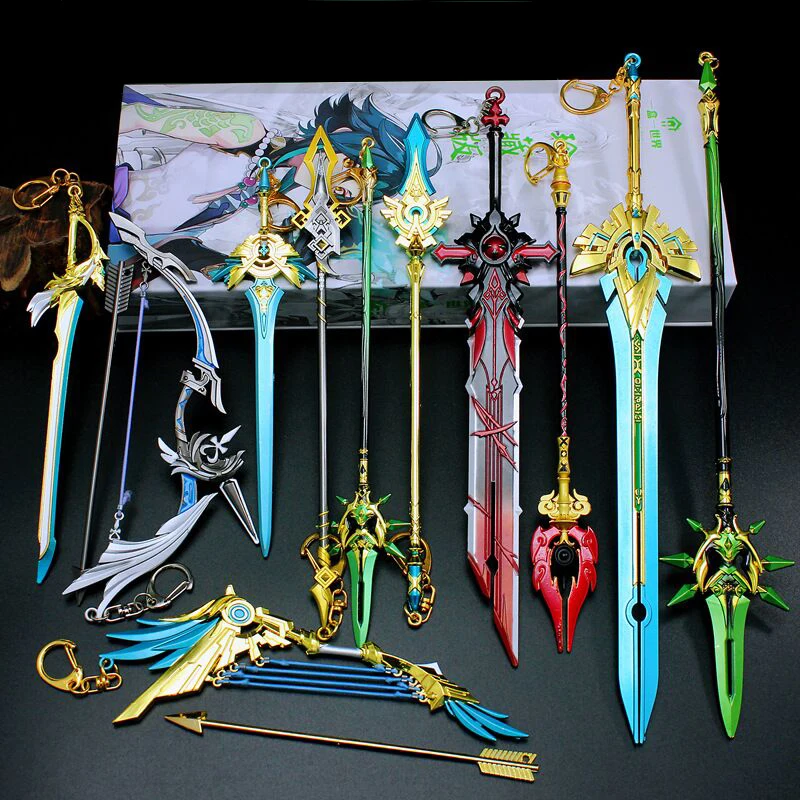 40 Styles Genshin Impact Sword Keychain Alloy Weapon Model Toys Anime ZhongLi Xiao Key Rings Collection Decoration kids Gift