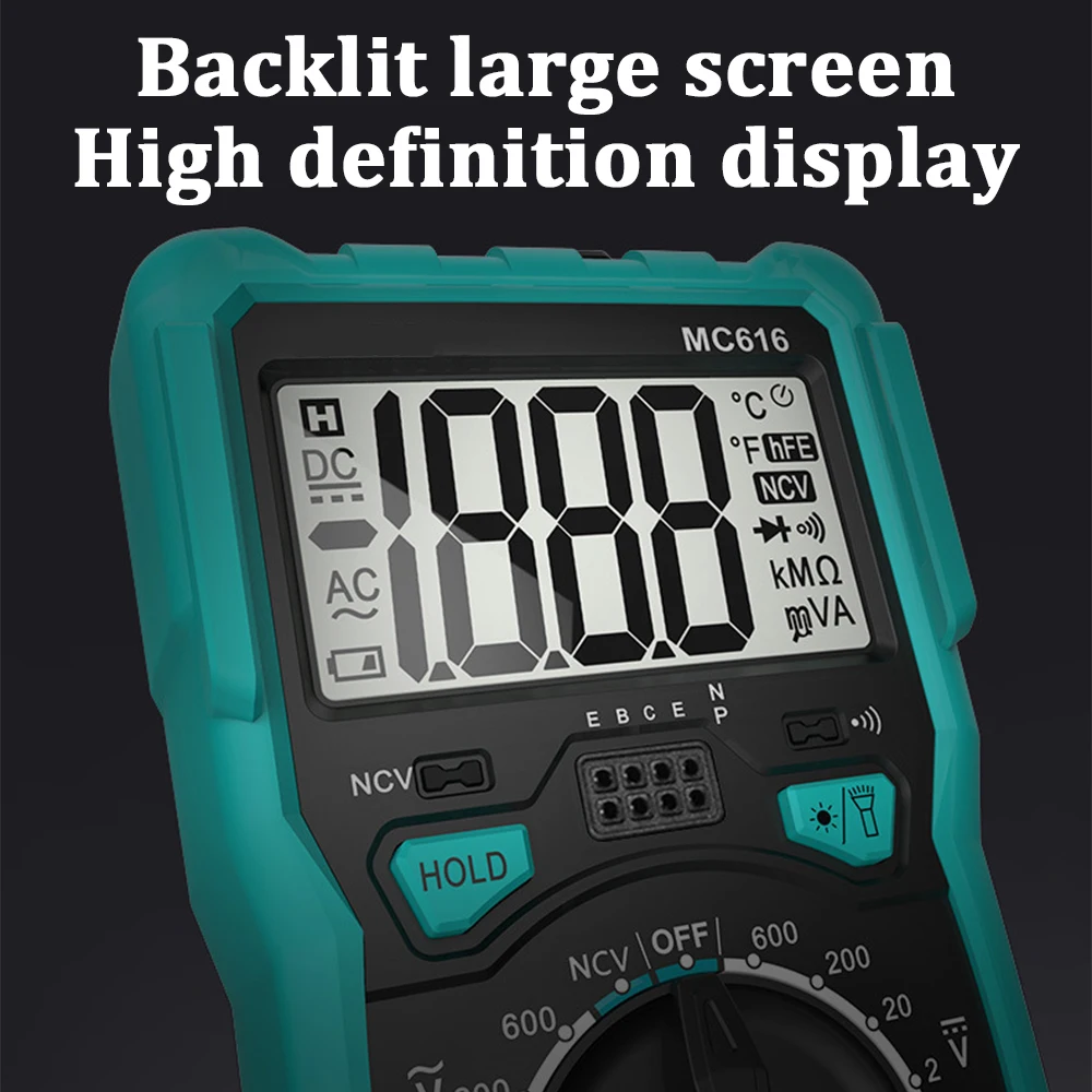 Digital Multimeter 9999 Counts Auto Ranging AC/DC Voltage Meter Resistance Capacitance Temperature Diode Tube Tester