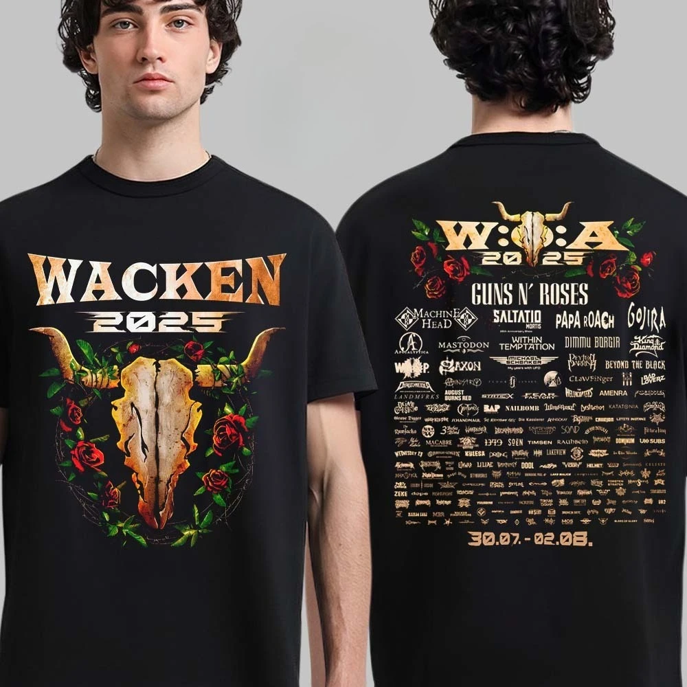

Wacken Open Air 2025 Festival From July 30 To August 2 2025 in Schleswig Holstein Germany Roses Two Sided T-Shirt