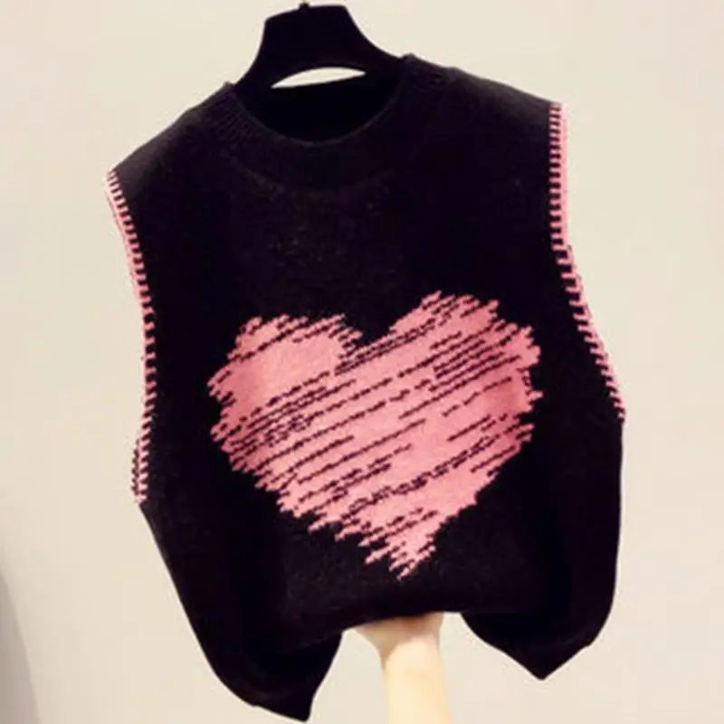 Bild 4: Damen Frühling Herbst Oberteile Pullover Weste Ärmellose Strickwaren Herzmotiv Jacquard Neu Bequem Minimalistisch Modisch