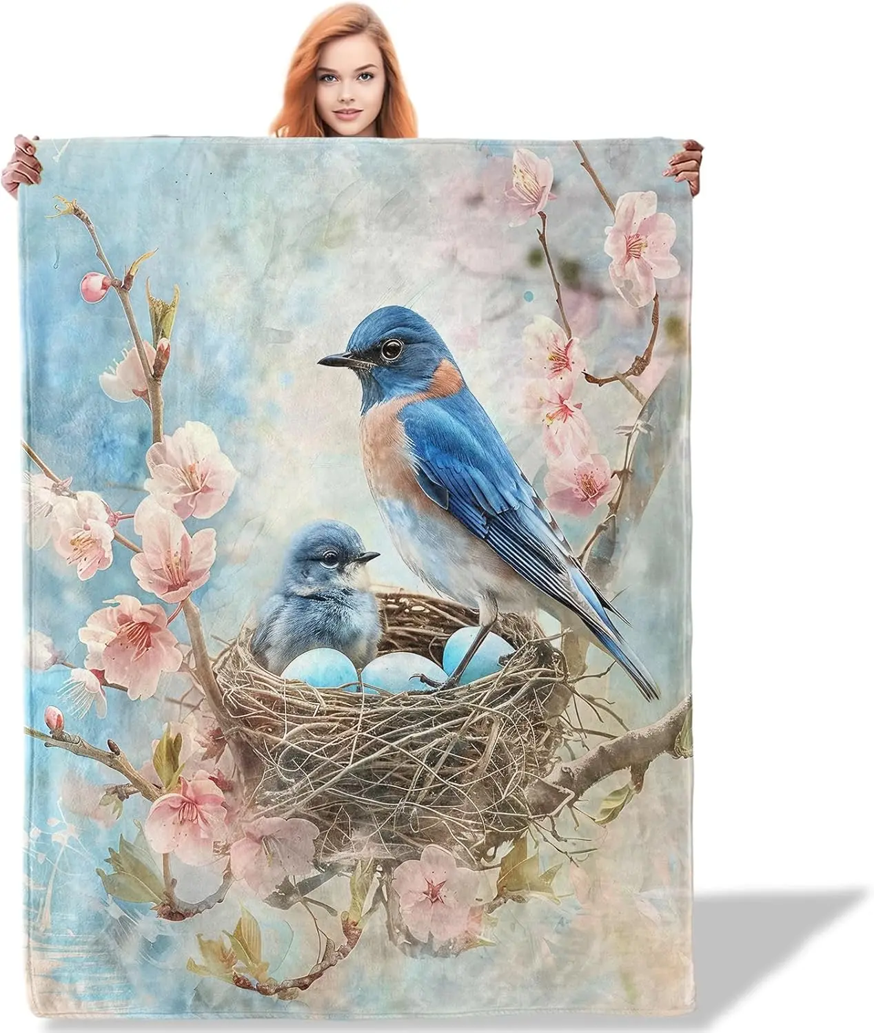 Bluebird Nest Throw Blanket for Women Girls Boys, Soft Flannel Blankets Gifts for Living Room Couch, Home, Sofa Decor, 50