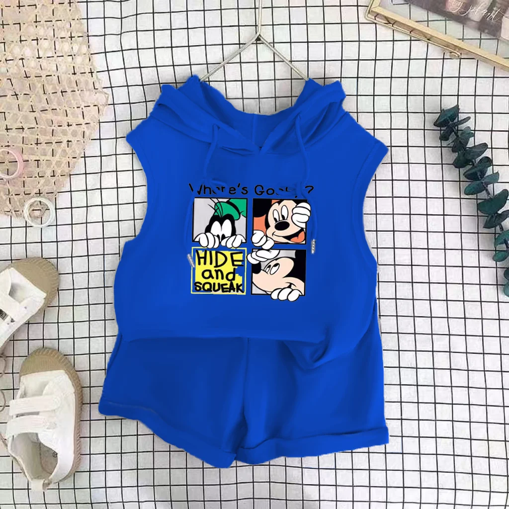 Cartoon Mickey T-shirt Vest+Shorts 2Pcs Suit Children\'s Sets Children\'s Top and Bottom Clothes Set Clothing Kids Outfits Disney