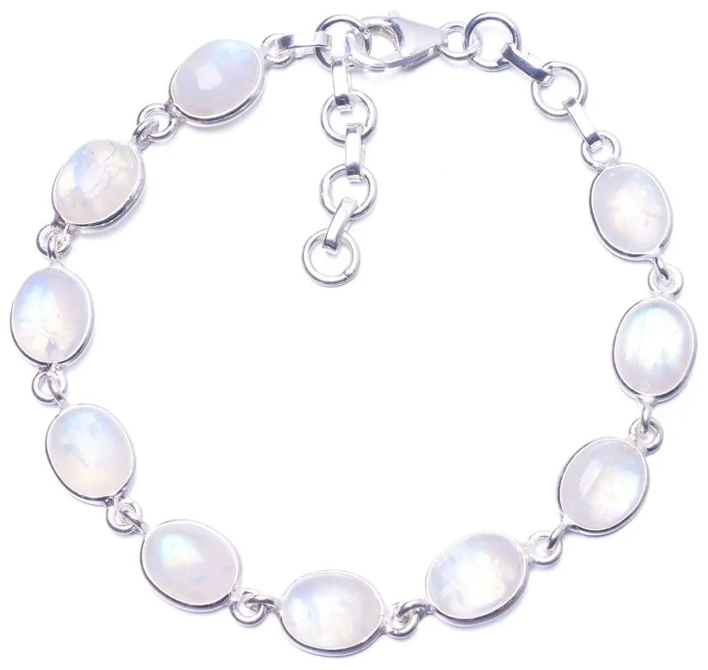 Natural Rainbow Moonstone 925 Sterling Silver Bracelet 7 1/4-8 1/4