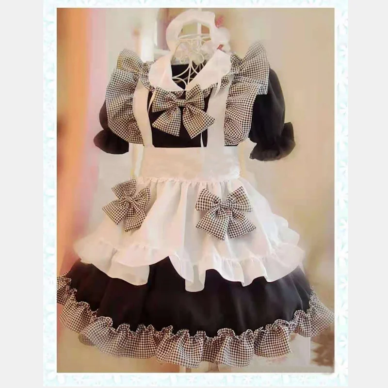 Vestido de Lolita para mujer, traje de sirvienta, traje de Cosplay, traje de mucama Kawaii, traje de lencería japonés blanco y negro