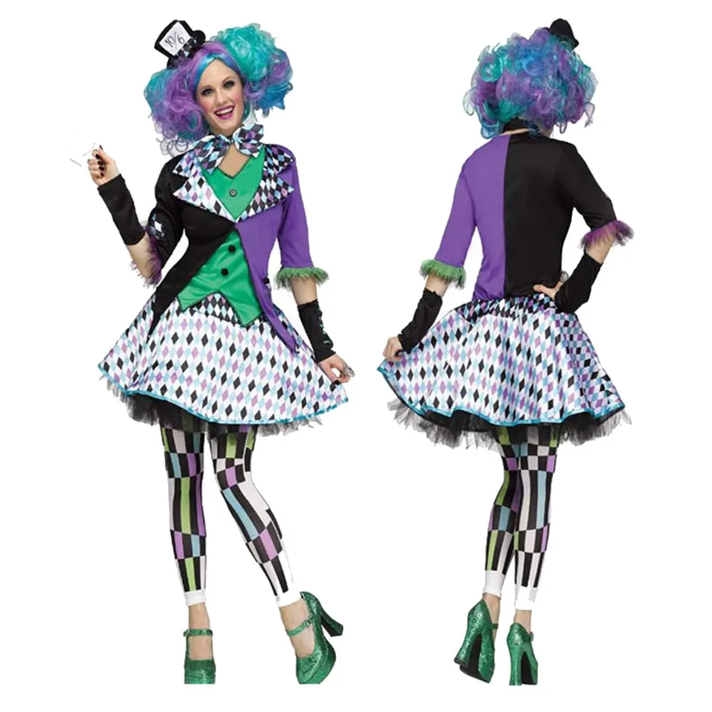 

Women Halloween Carnival Party Magician Lolita Fancy DressAnime Alice In Wonderland Clown Mad Hatter Maid Costume cosplay Dress
