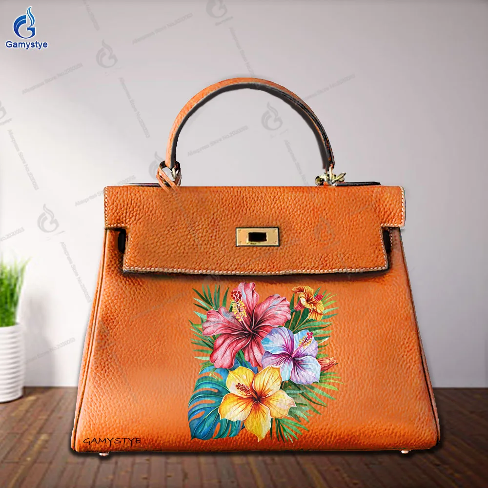 

Art Print Customize Totes Oil painting floral print Genuine Leather Shoulder Bags Sac De Luxe Femme Luxury Bags WomenTrend