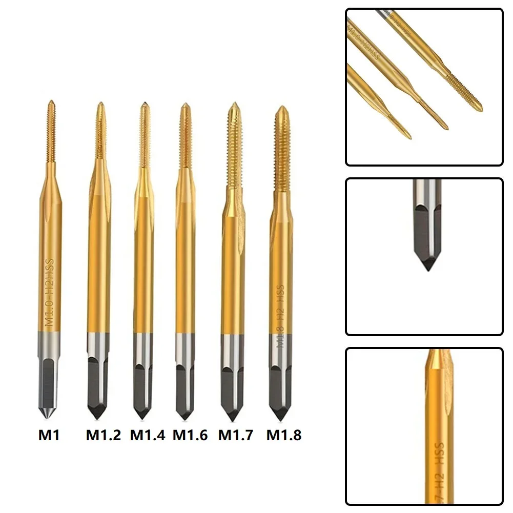 Mini Machine Tap HSS Straight Thread Tap Titanium Coated Screw Tap Drill Bit Metric Flute Thread Tap Hand Tools M1 M1.2 M1.4
