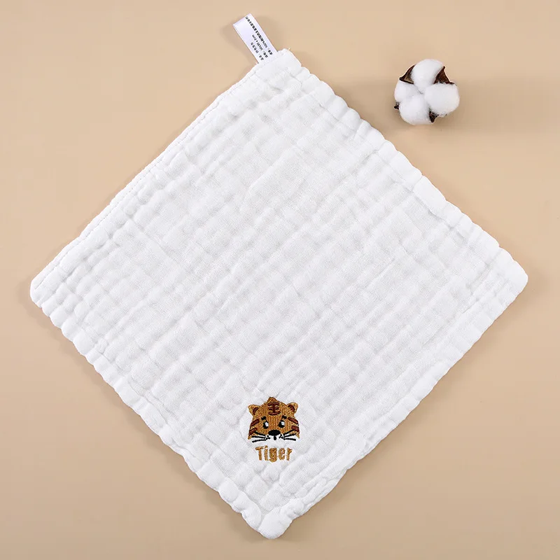 Newborn baby 6-layer edged embroidery gauze drool cloth, baby bath towel, small square cloth, all-cotton face cloth