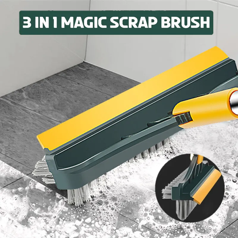 3 In 1 Floor Scrub Brush Cleaning Brush Long Handle Removable Wiper Magic Broom Brush Squeegee Tile Kitchen Cleaning Tools