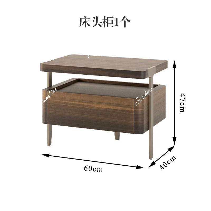 MItalian minimalist walnut solid wood hotel bedside table wood grain bedside table