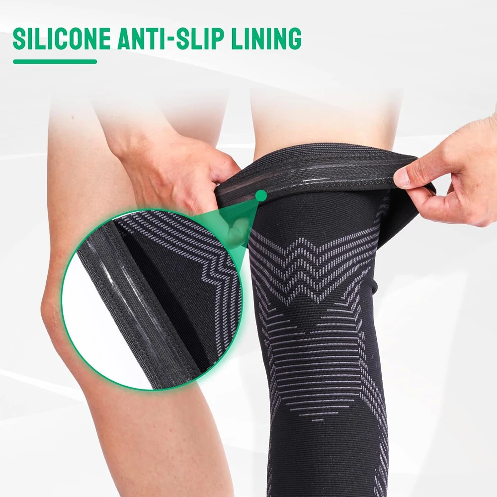 1/2 Stück Kompressions-Sportbeinmanschette, Oberschenkel- und Wadenlänge, lange Kniebandage, Stütze für Basketball, Arthritis, Männer und Frauen – Detail 10