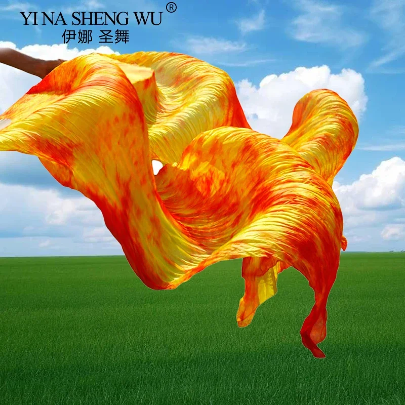 100% الحرير الرقص الشرقي مروحة الحجاب 2 قطعة اللون الأحمر الأصفر خلط مرحلة الأداء الرقص المشجعين النساء الفتيات الملحقات المهنية #2