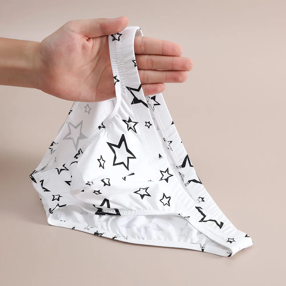 Men Sexy Briefs Underwear Print Cotton Soft Briefs Underpant Hip-Wrap Breathable Bulge Pouch Underpants