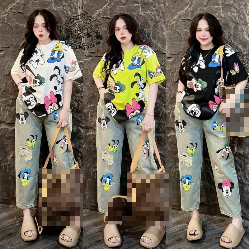 

Women's 2025 Summer New Fashion 2-Piece Set - American Printed Short Sleeve & Milk Silk Wide Leg Pants Casual Daily Chic Outfit