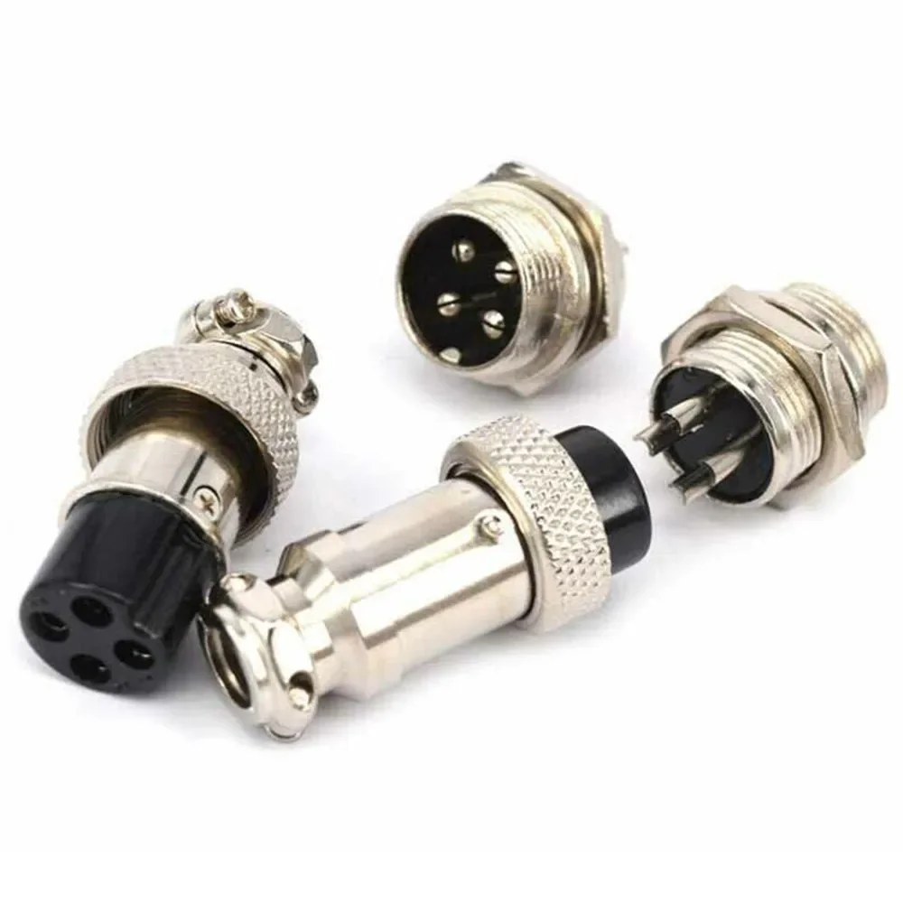 

5pcs Silver Aviation Plug Connector Socket 4 Pin 16mm GX16 4 Metal Male Female Panel Withstand Voltage 1500V AC