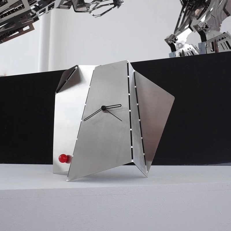 

Geometric Desk Clock for Living Room Modern Metal Tabletop Timepiece with Angular Minimalist Office Decor Silent Table Clocks