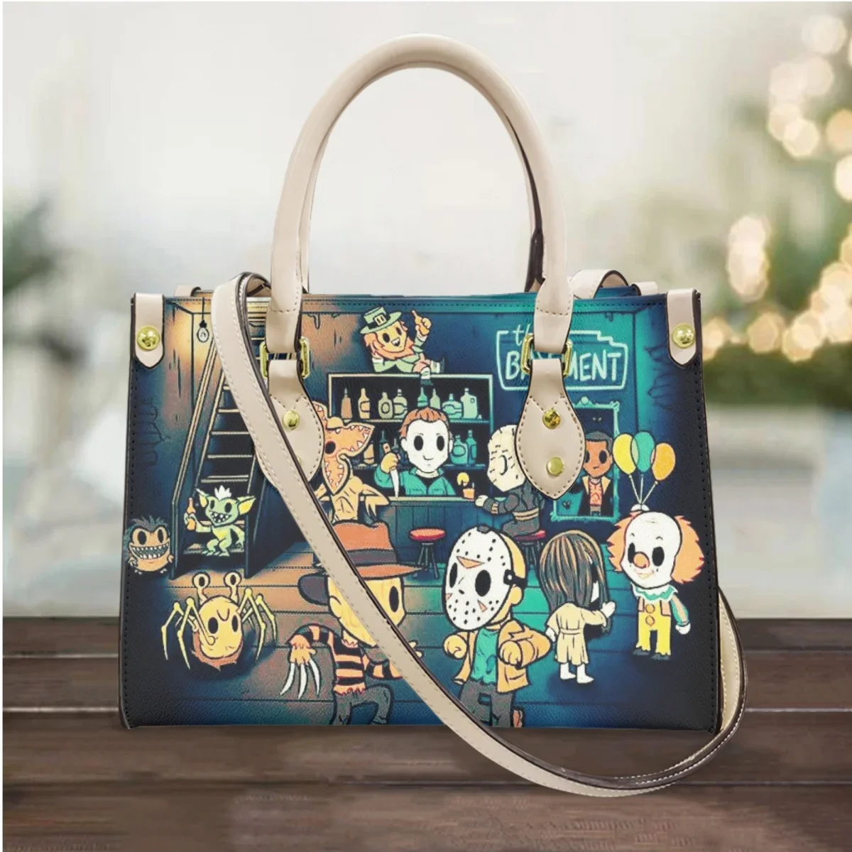 Elegant Women Top Handle Messenger Bag New TV Show Horror Friends Print PU Leather Tote Bags Fashion Street Trend Handbag Bolsos