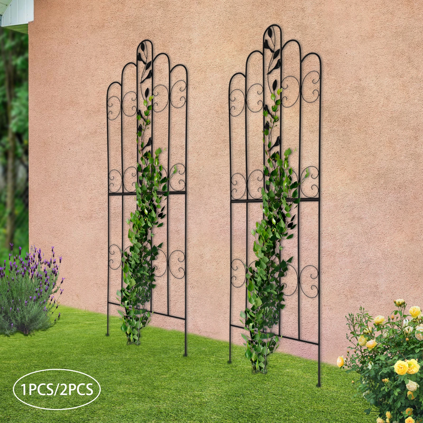 2Pack Tall Metal Garden Trellis Decorative Metal Fence for Climbing Plants USA Sturdy 70inch Steel Metal Garden Trellis