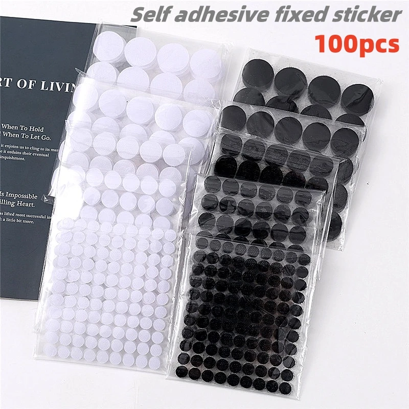 100Pcs Self Adhesive Double Sided Strong Glue Sticker Fastener Tape Dots Transparent White Round Hook Tape DIY Accessories