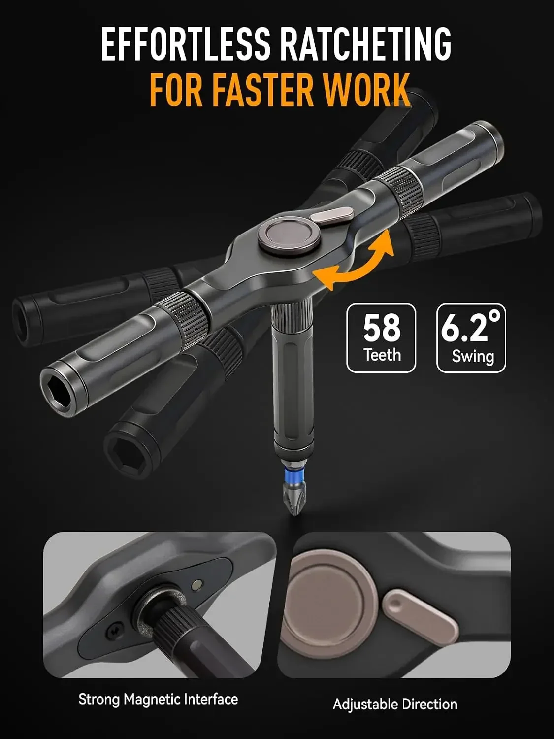 68 in 1 Ratcheting Screwdriver Set, 58-Tooth T-Handle with Magnetic Pickup  Pad, 42 S2 Steel Bits, Magnetic Case, Repair Kit for Electronics, Laptop, PC, Game Console, Furniture, Bike view 3