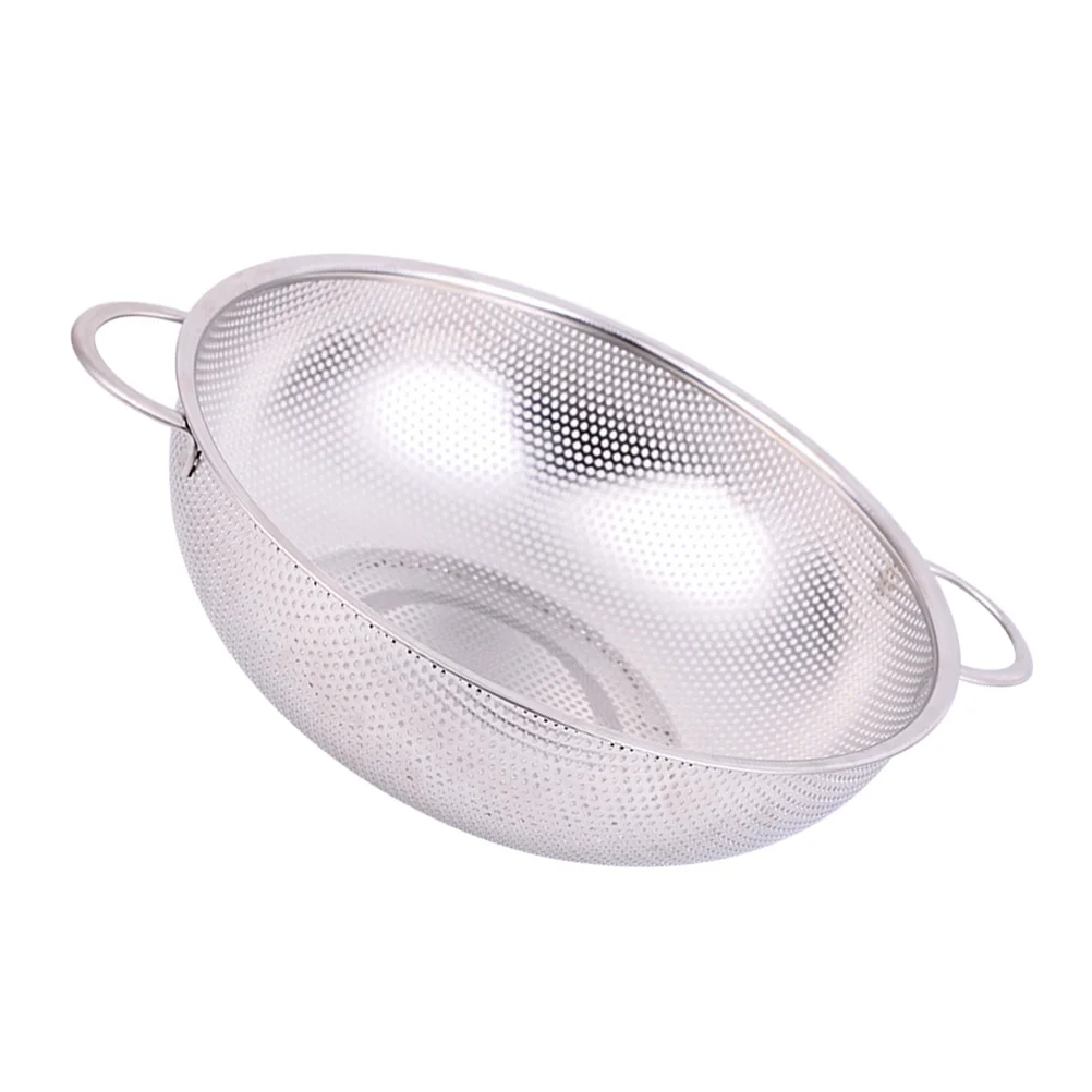 

Stainless Steel Fruit Vegetable Wash Basket Rice Drain Colander Strainer Kitchen Tool Small Holes Handles
