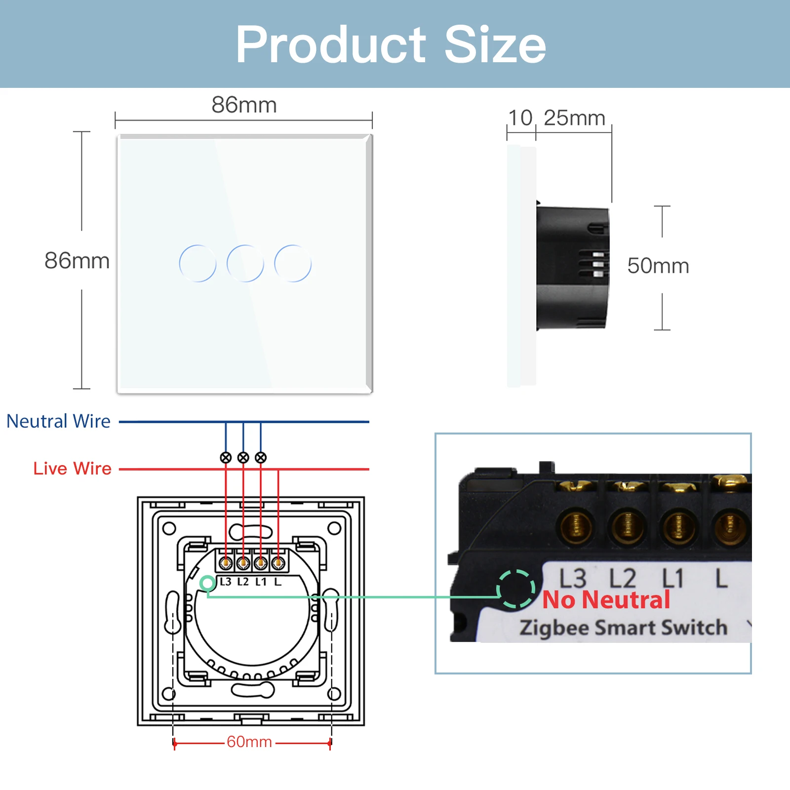 BSEED Zigbee Touch Switch in vetro 1/2/3Gang Smart Light Switch Tuya Controller wireless tramite Google Smart Life App Alexa No Neutro