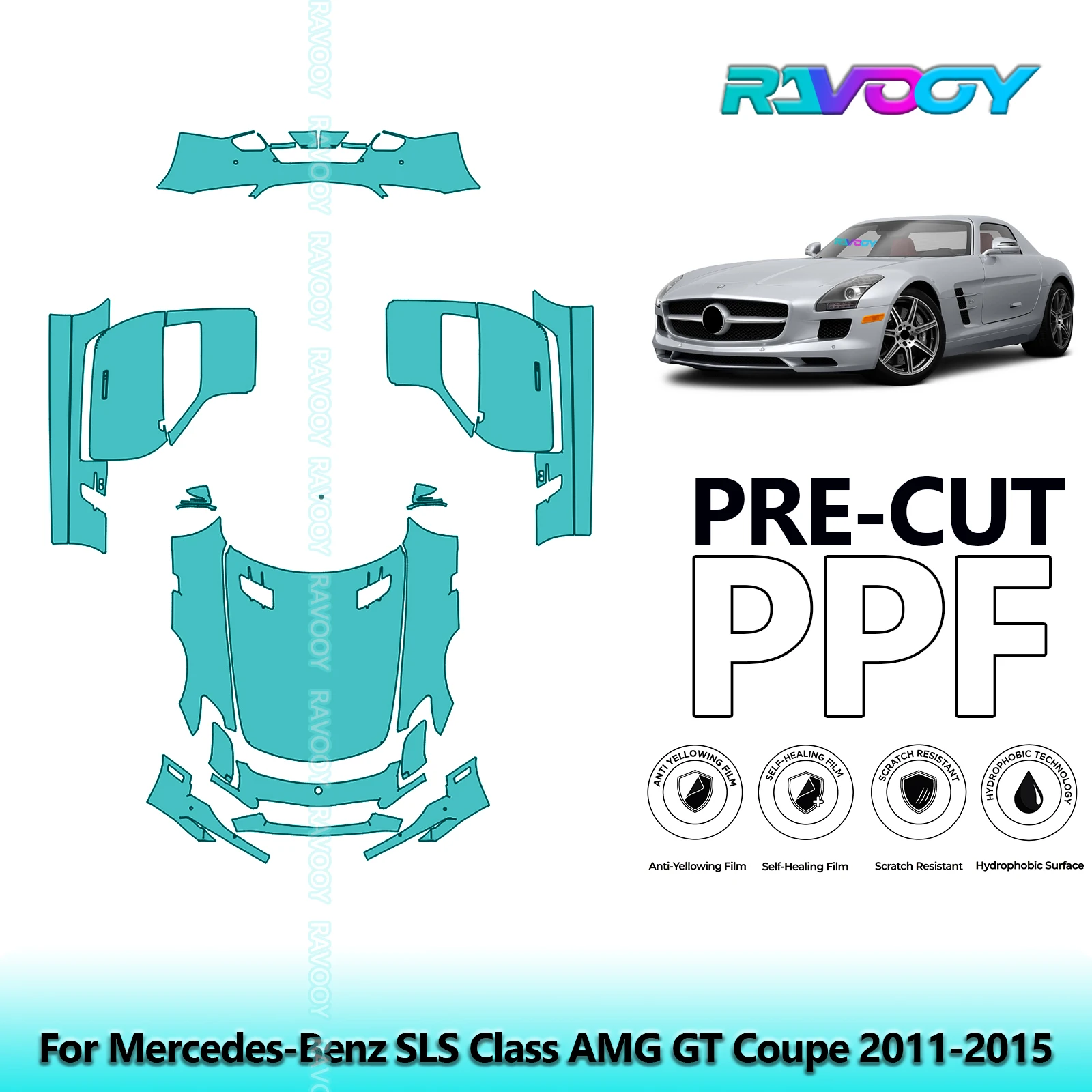 

Front Kit+Doors+Rear Bumper Clear Bra Precut PPF Paint Protection Film For Mercedes-Benz SLS Class AMG GT Coupe 2011-2015