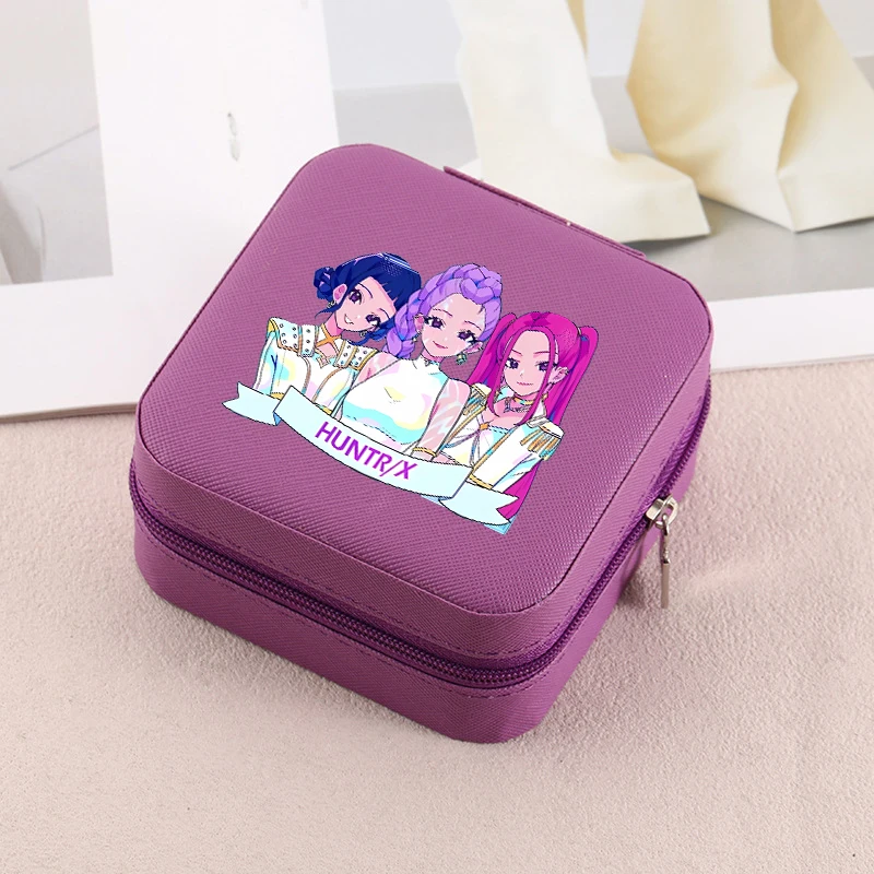 Caja de almacenamiento de joyería KPop Demon Hunter, joyero portátil ligero con patrón de dibujos animados, caja de almacenamiento impermeable, regalo para Amiga
