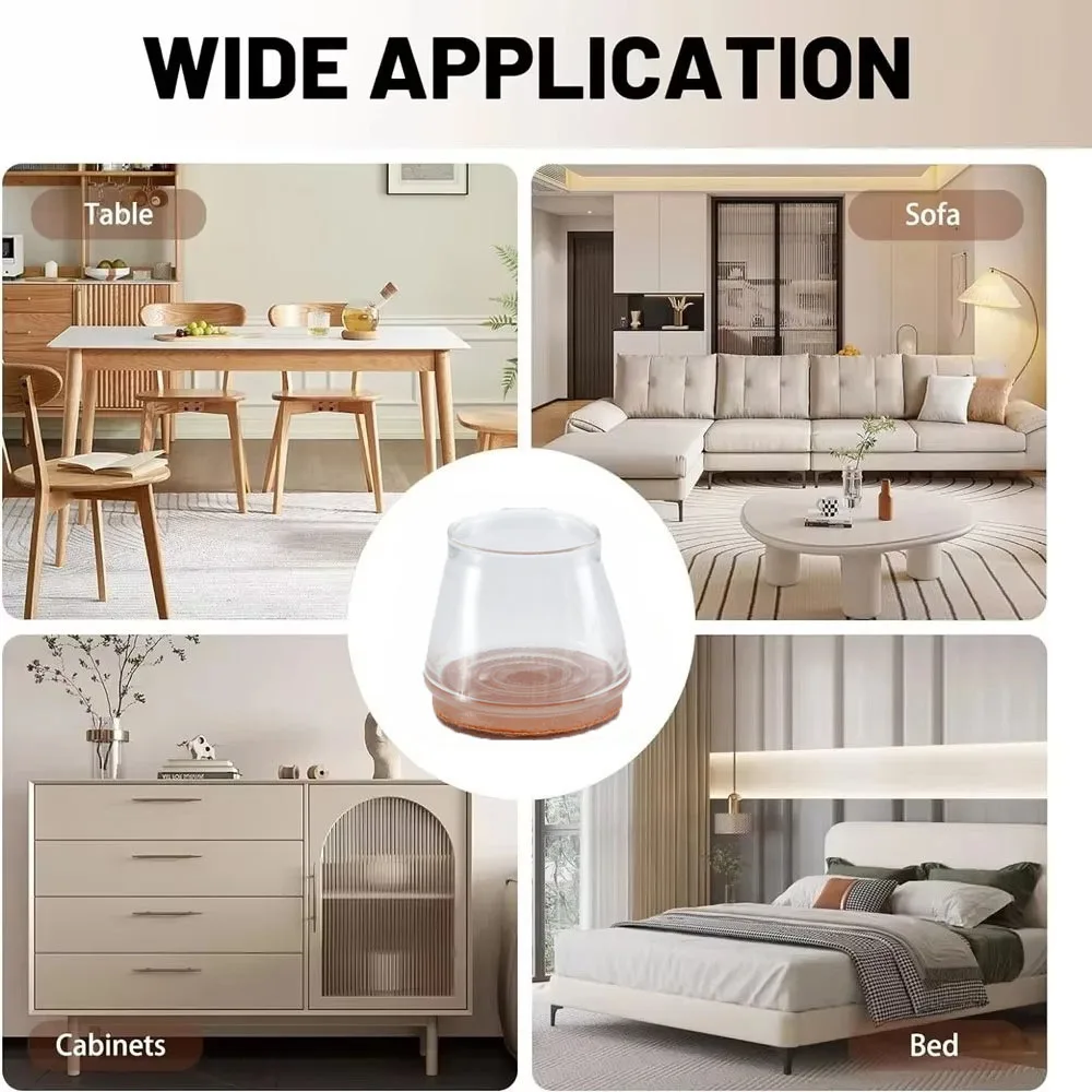 24pcs Chair Leg Caps Floor Protector Pads for Silicone Furniture Leg Mute Transparent Leg Protectors Cap Floor Scratch Resistant