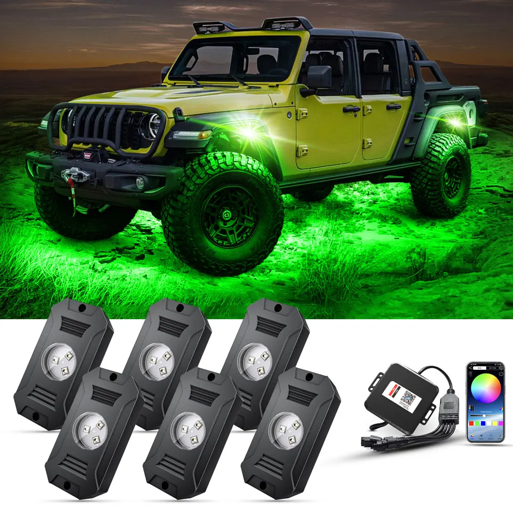 Honalia RGB Car Rock Lights 4/6/8/12 Pods APP & RF Control Neon Underglow Trail Rig Light For Offroad Truck SUV 4x4 ATV Jeep