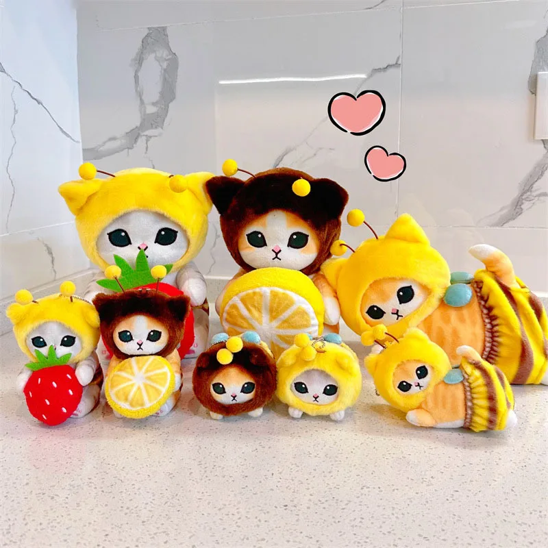 Juguete de peluche de gato tiburón divertido de 9/12cm, Animal de Cosplay, abeja sosteniendo limón, fresa, monedero bonito, muñeco de peluche para niños, regalos