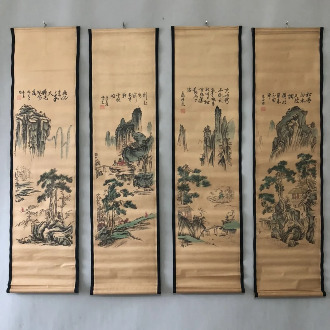 

Chinese four screens (seven landscapes) famous painting living room quadruple fresco central decoration hanging paintings